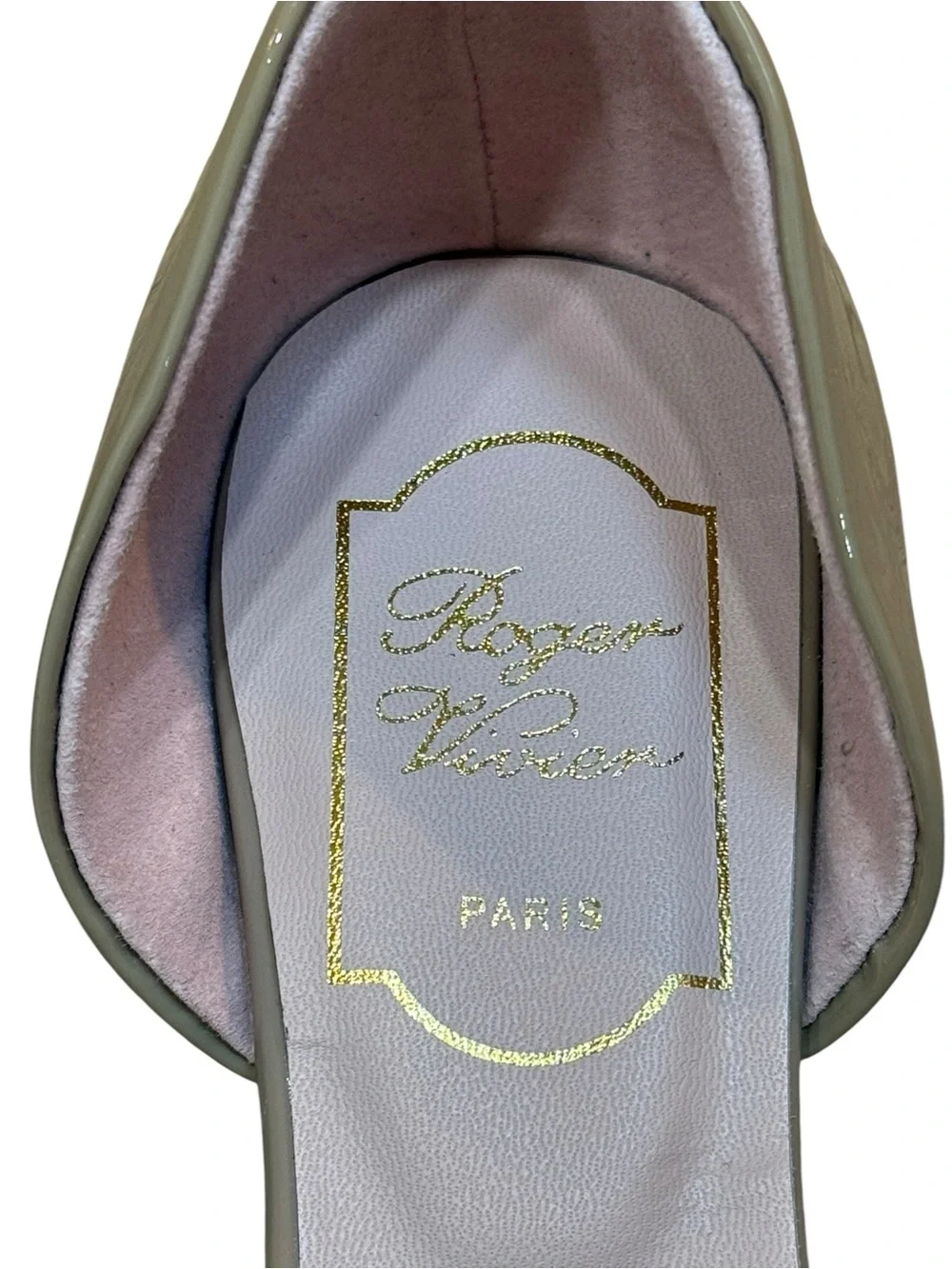 Roger Vivier Nude Patent D'Orsay Flats with Gold Buckle 37